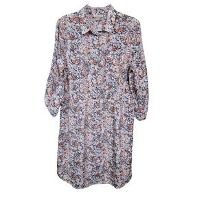 Ann Taylor Loft Women's Dress Collared 3/4 Roll-Tab Sleeves Size Large Floral